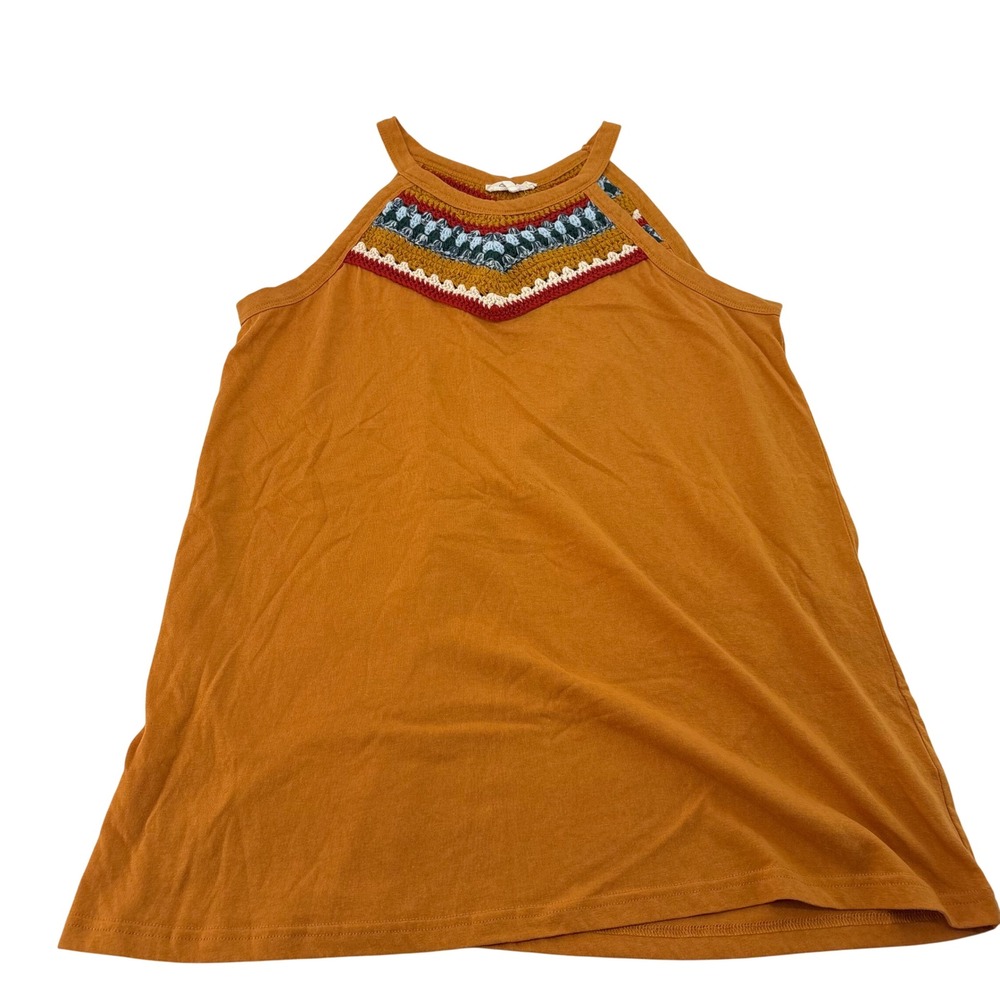 Easel Los Angeles Burnt Orange Crochet Chevron Halter Tank Top Womens Medium